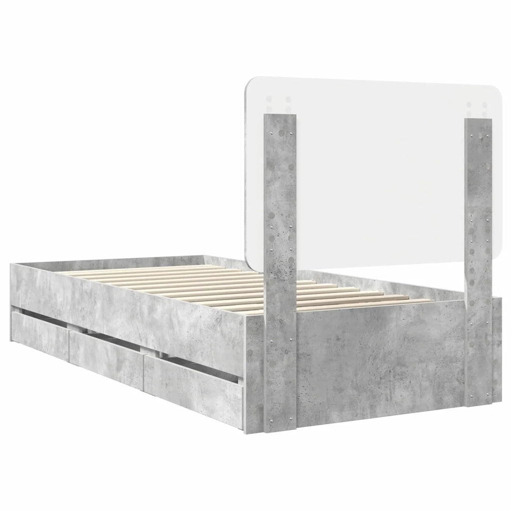 Struttura del letto con cassetto Grigio cemento 75 x 190 cm