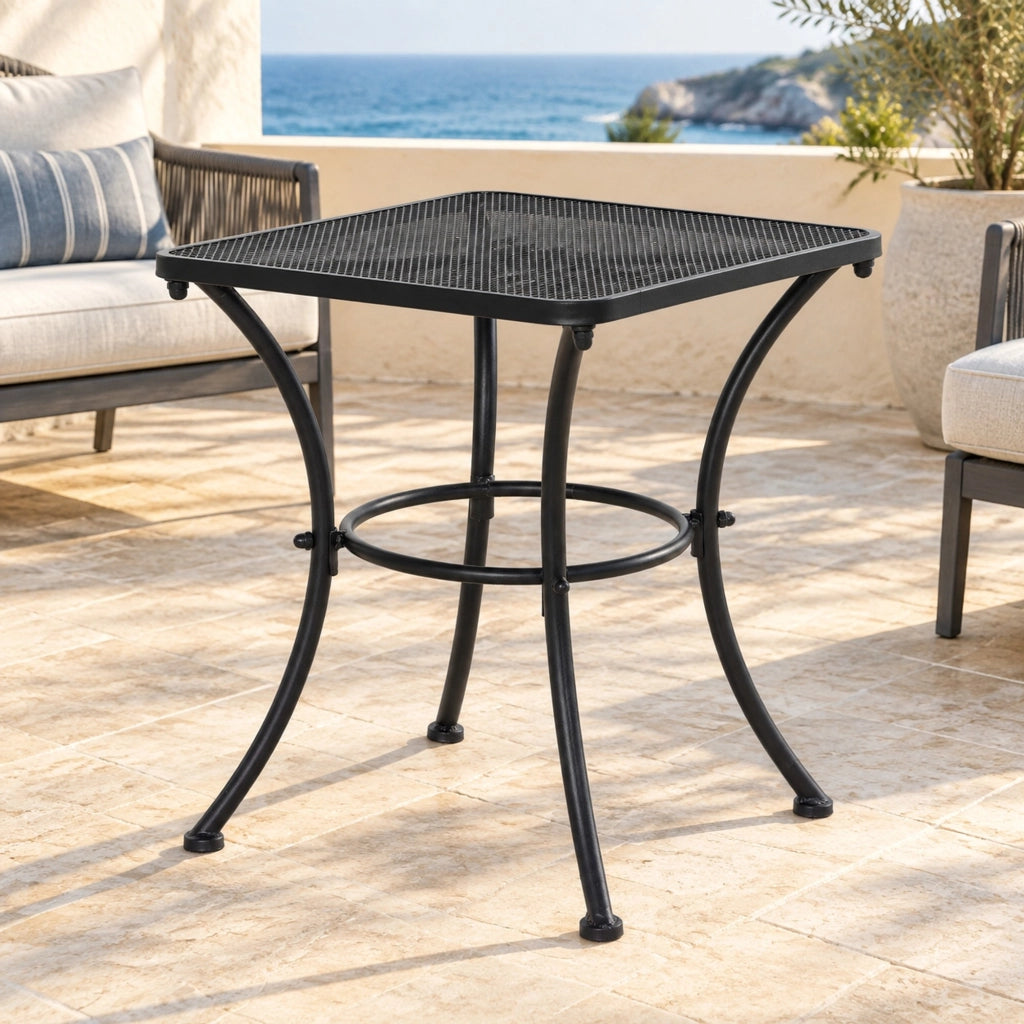 Tavolino da esterno 45x45x50 cm in metallo nero per terrazza e giardino