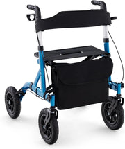 Deambulatore con Seduta 2 in 1, Rollator Pieghevole per Anziani con 4 Ruote, Maniglie Regolabili in Altezza 81-94cm, Portaombrelloni e Borsa Portaoggetti, Carico Massimo 160 kg (Blu)