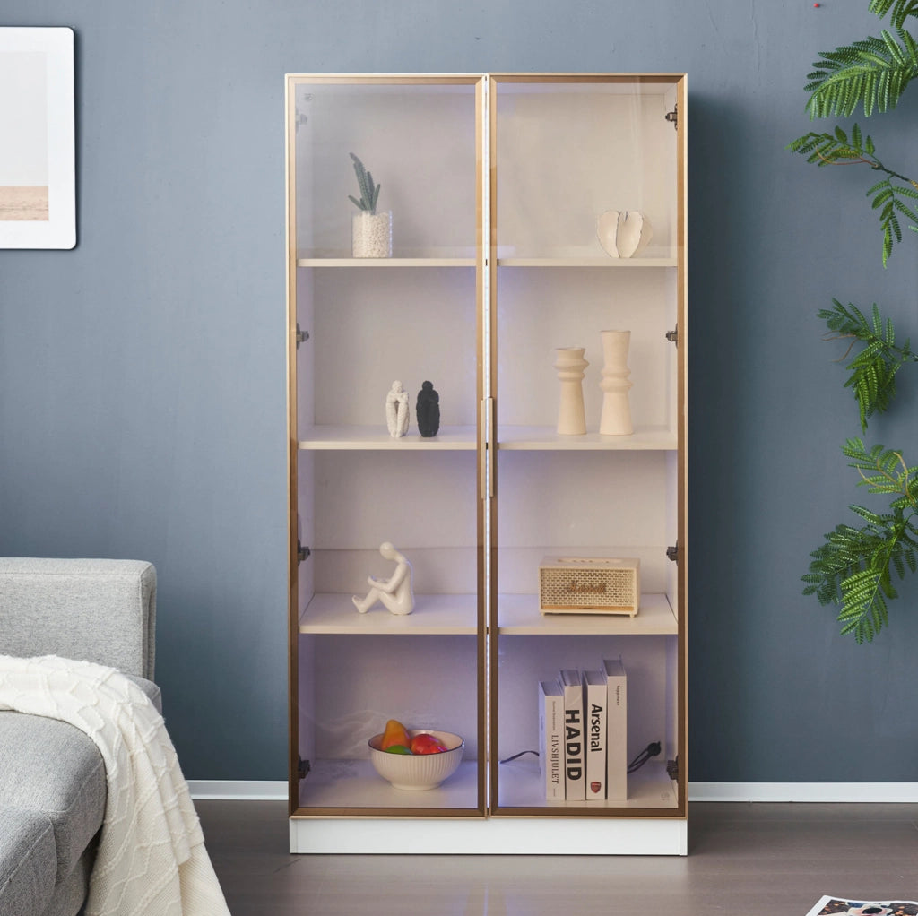 Vetrina 80x40x160 cm con LED e ripiani regolabili in truciolare bianco