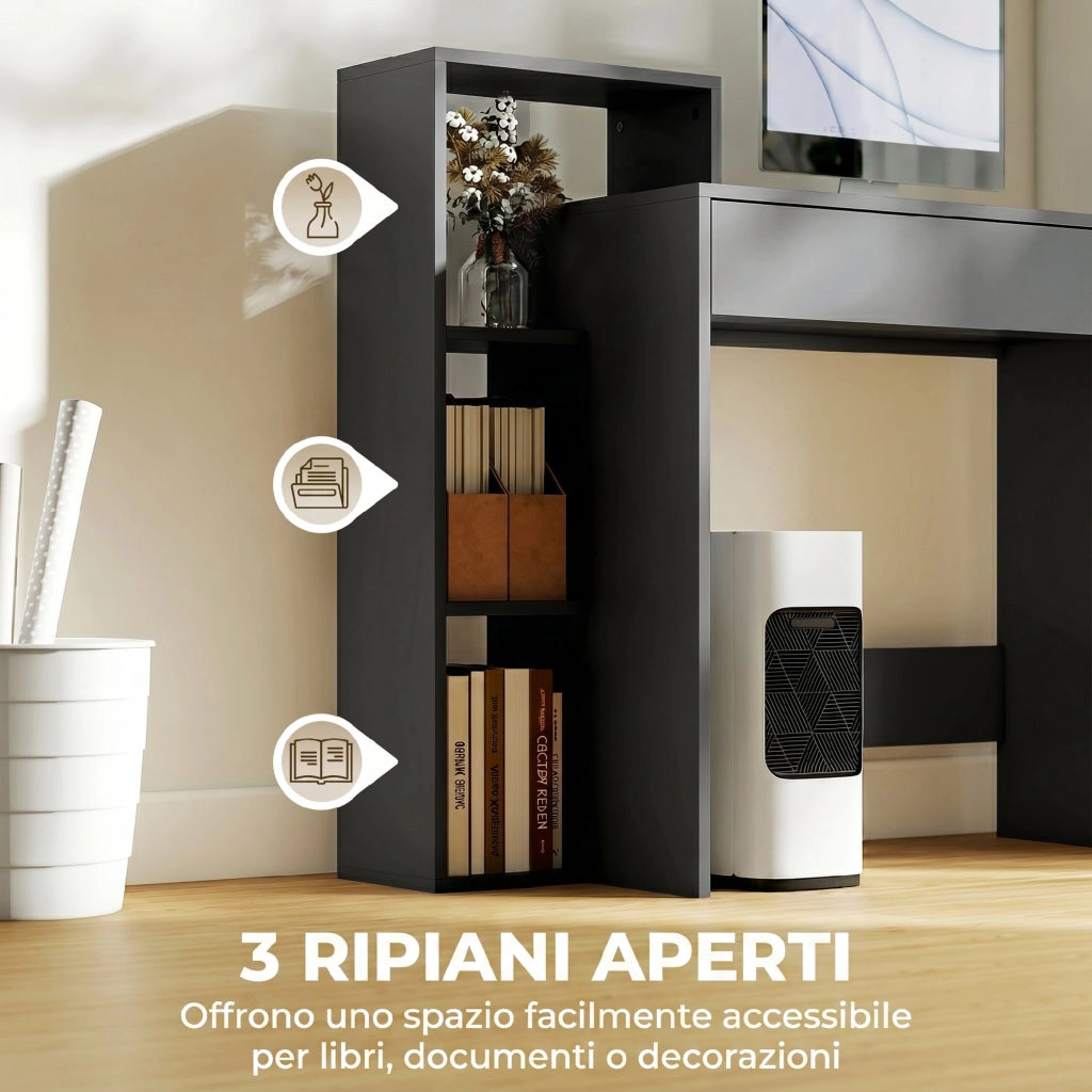Scrivania PC Moderna con Cassetto e Ripiani ¨C zephmum ¨C Legno Nero 100x40x90 cm