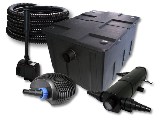 Set filtro per laghetto da 60000l Chiarificatore 36W Pompa ECO 40W Tubo 25m Pompa da fontana