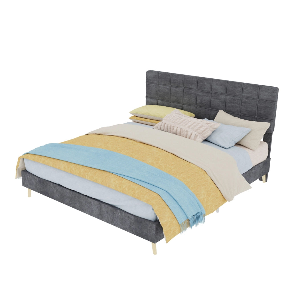 Letto matrimoniale rivestito in velluto grigio 160x200 cm