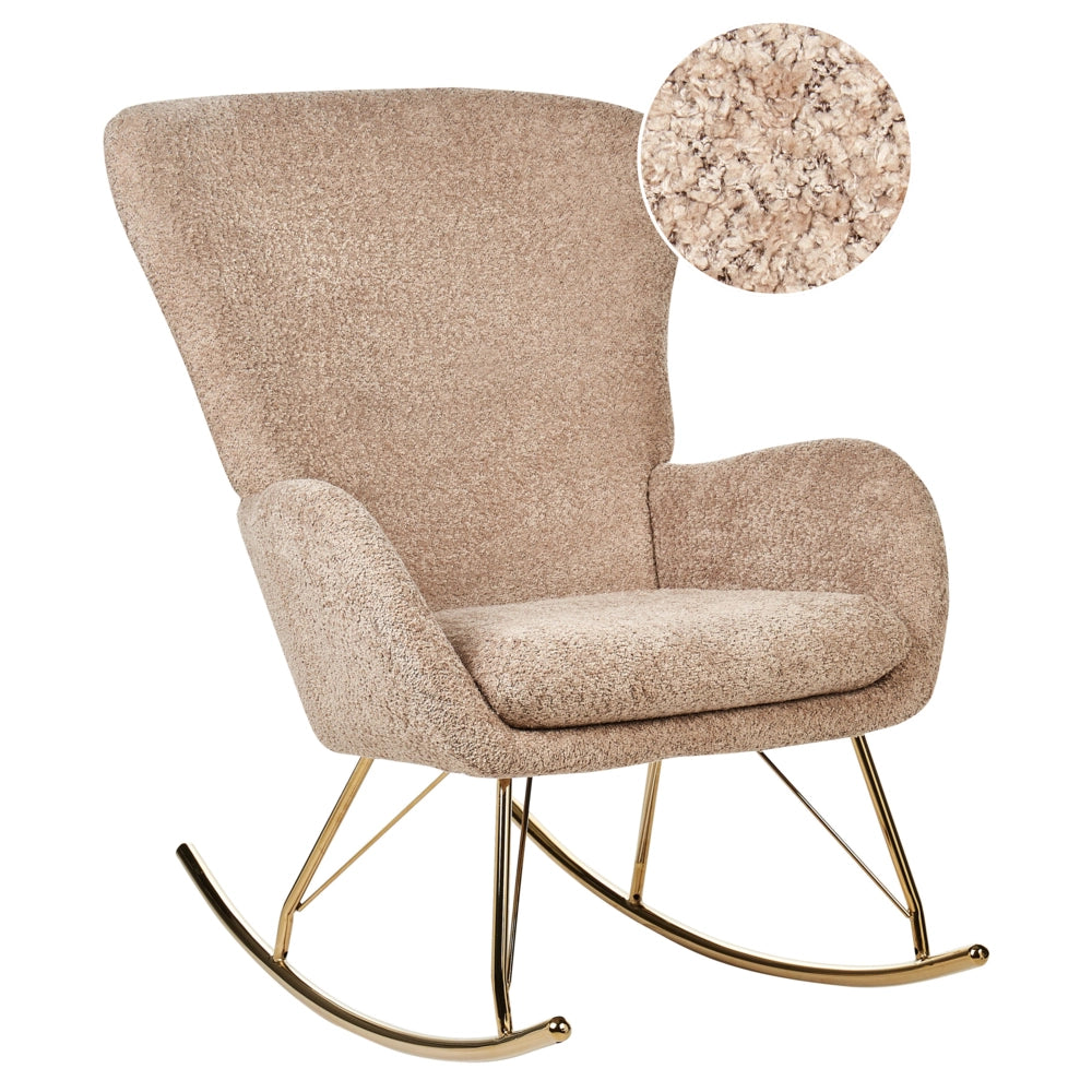 Sedia a dondolo in tessuto poliestere boucle beige Rivestimento in metallo Gambe a pattini Design tradizionale e retrò