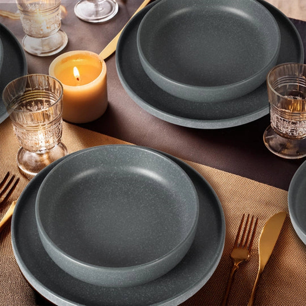 Trade Shop - Set Servizio Da Tavola Di Piatti In Stoneware 18 Pezzi Design Nordico Elegante In 2 Colori -
