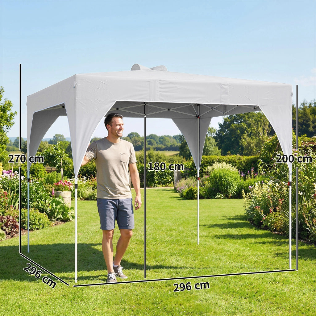 Gazebo Pieghevole 296x296x270 cm con Prese d'Aria Sacchi di Sabbia e Borsa in Tessuto Oxford e Metallo Grigio Scuro