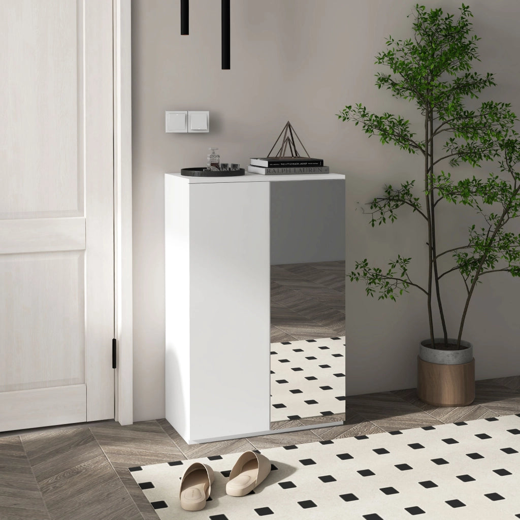 Scarpiera con Specchio e 5 Ripiani Regolabili ¨C zephmum ¨C 60x32x95 cm Bianco