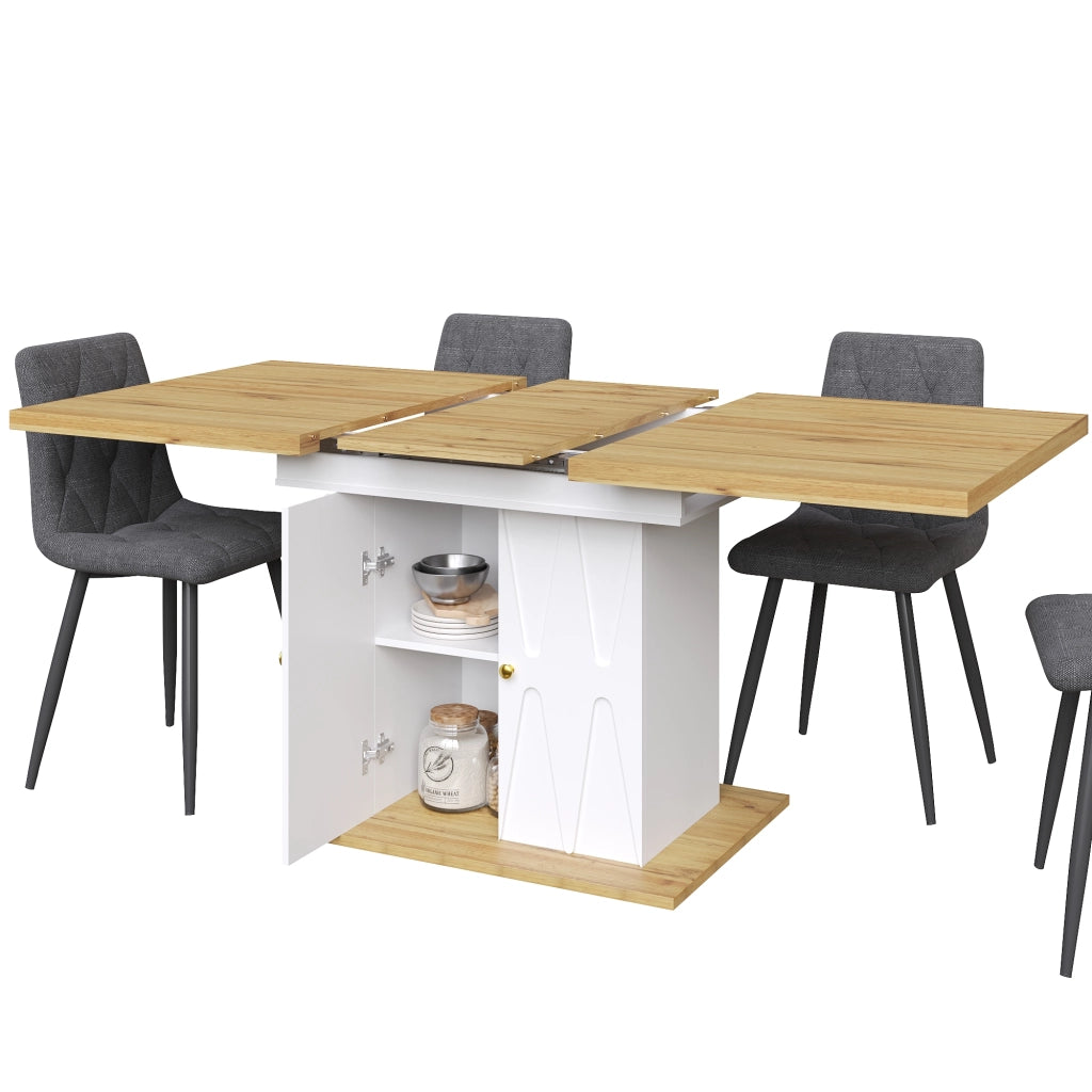 Tavolo da Pranzo Allungabile con 4 Sedie ¨C MINIMAL ¨C 110(140)x70x76 cm, Tessuto Grigio