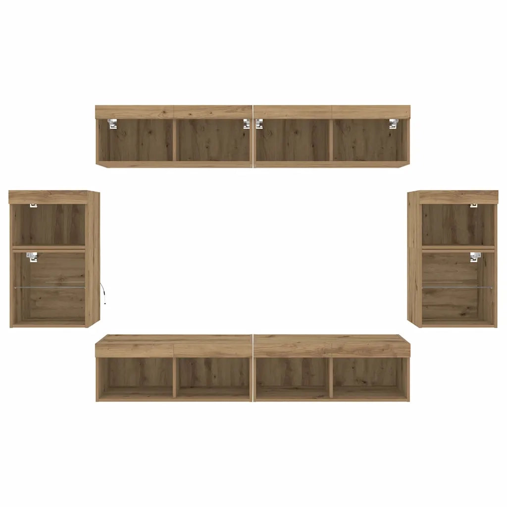 Set mobile TV 8 pz | Armadietto TV | Mobile Porta TV rovere artigianale Legno multistrato