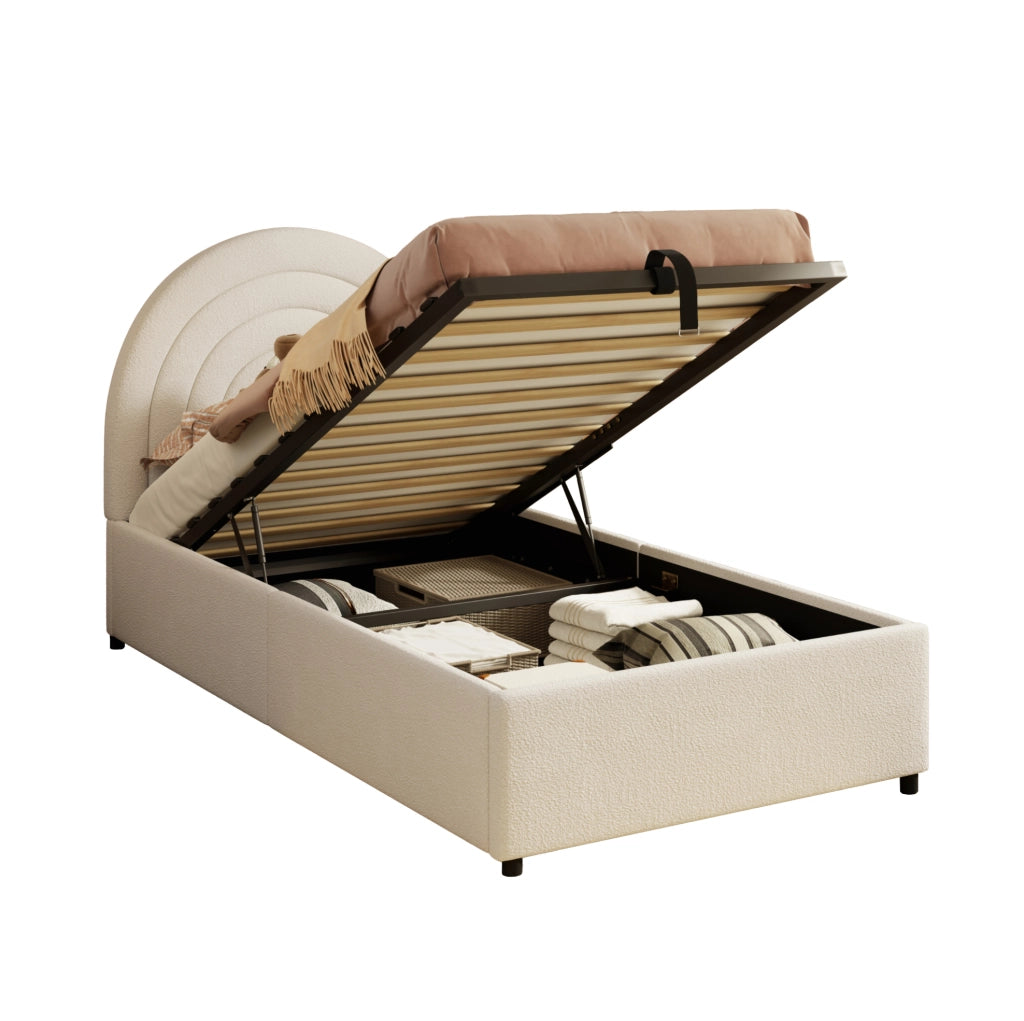 Letto singolo imbottito con contenitore 90x200 cm bouclé beige