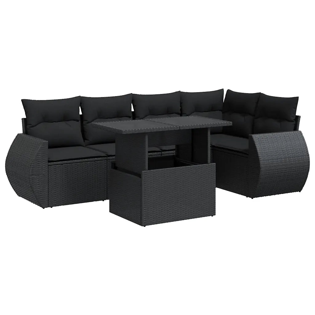 Set Divano da Giardino 6 pz con Cuscini Nero in Polyrattan 3326636
