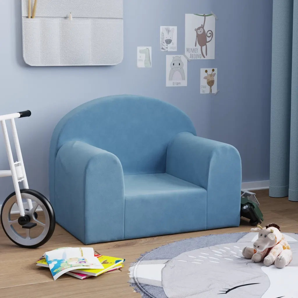 Divano per Bambini-Sofa-Divanetto Blu in Morbido Peluche 167124