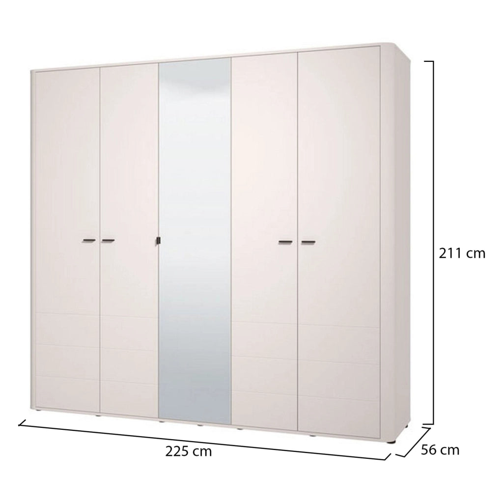 Armadio Camera da Letto Orsogna, Guardaroba Grande 6 Ripiani, 224.5x210.5h cm Bianco Crema