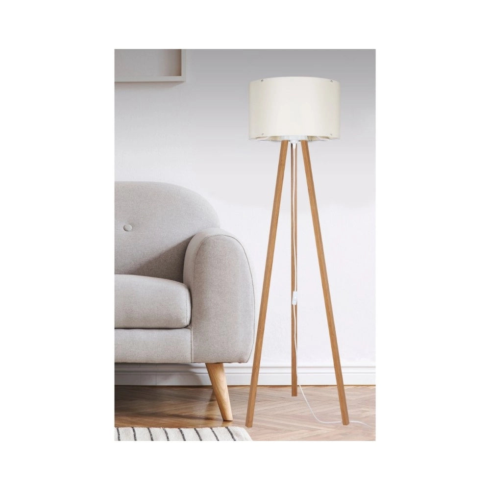 Lampada da terra treppiede rovere con paralume tessuto crema Piko ASZ1664