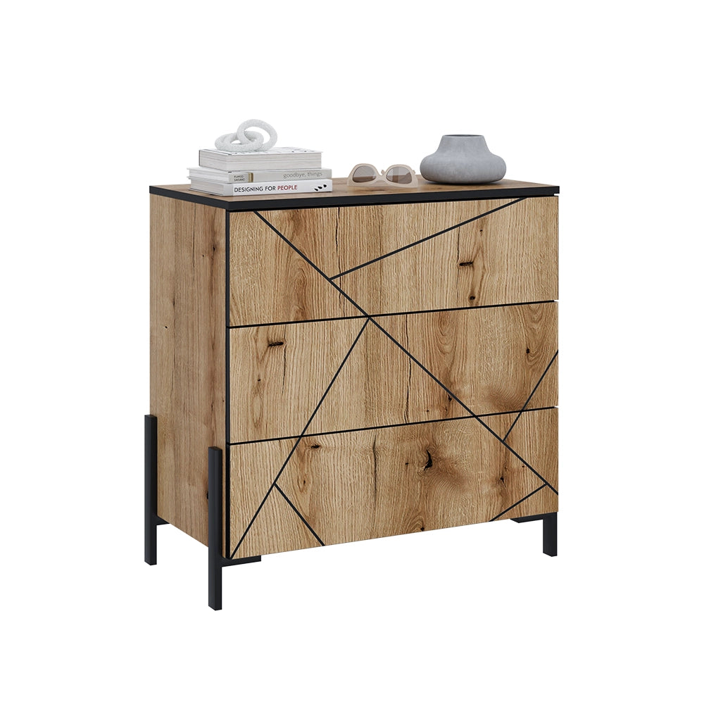 Vicco Cassettiera per camera da letto Rovere 78 x 76.8 cm con 3 cassetti