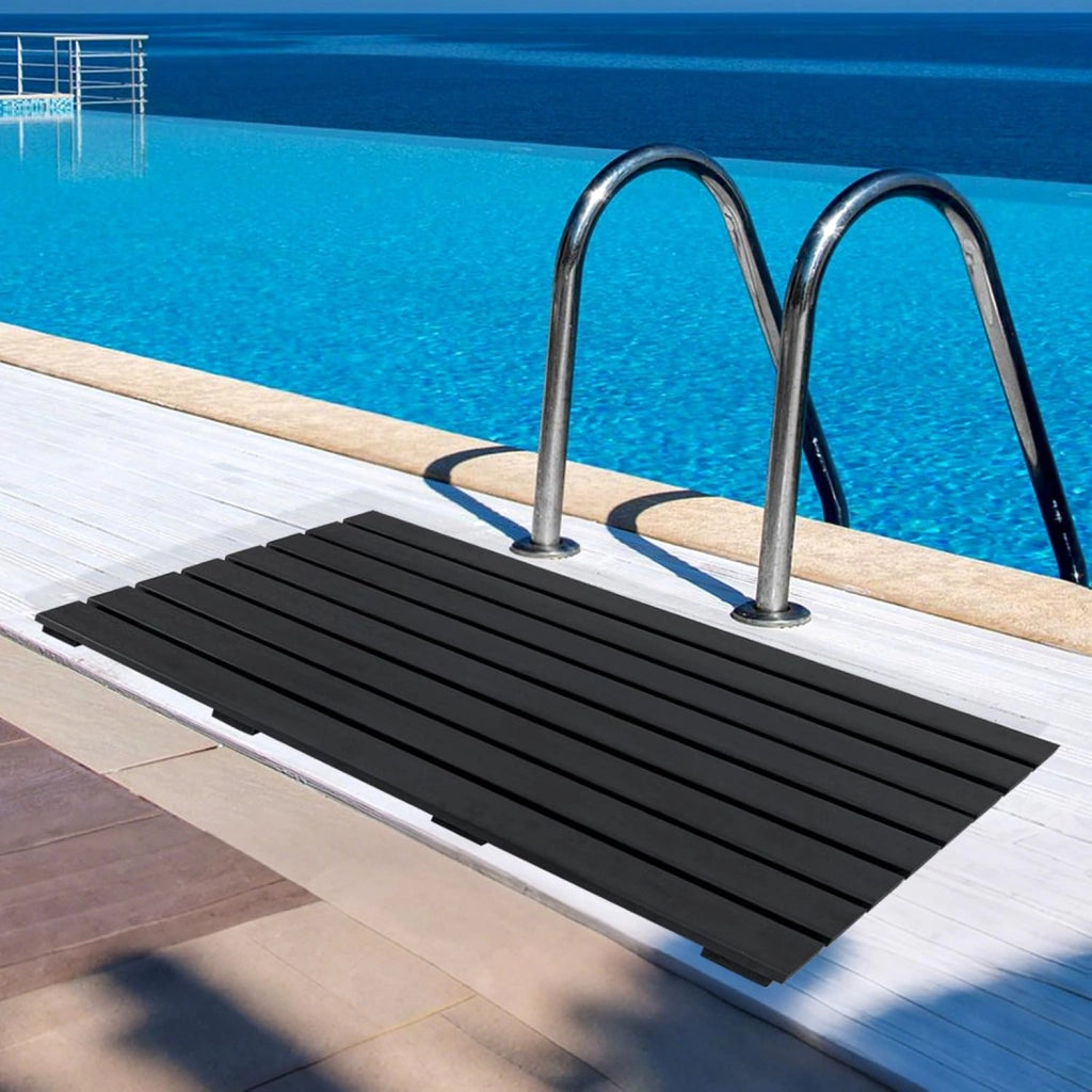 Pedana Doccia in WPC Antiscivolo 100 x 60 cm, Pedana da Bagno Finitura Effetto Legno, Tappetino da Doccia Rettangolare per Vasca e Piscina, da Interno ed Esterno, Nero
