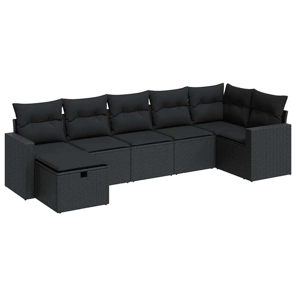 Set Divani da Giardino con Cuscini 7pz Nero Polyrattan