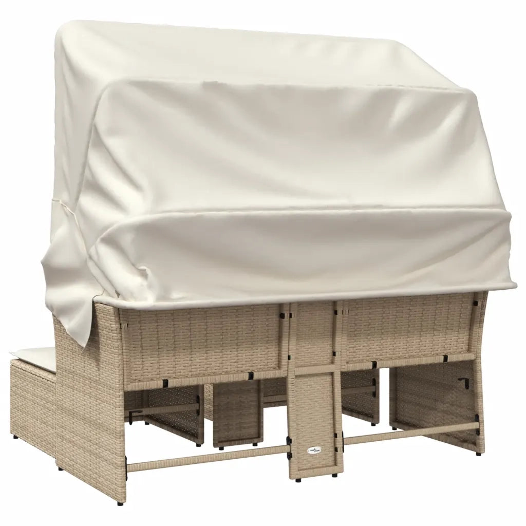 Divano Giardino 2 Posti-Sofa da Giardino-Divanetto da esterno Baldacchino e Sgabelli Beige Polyrattan 923908