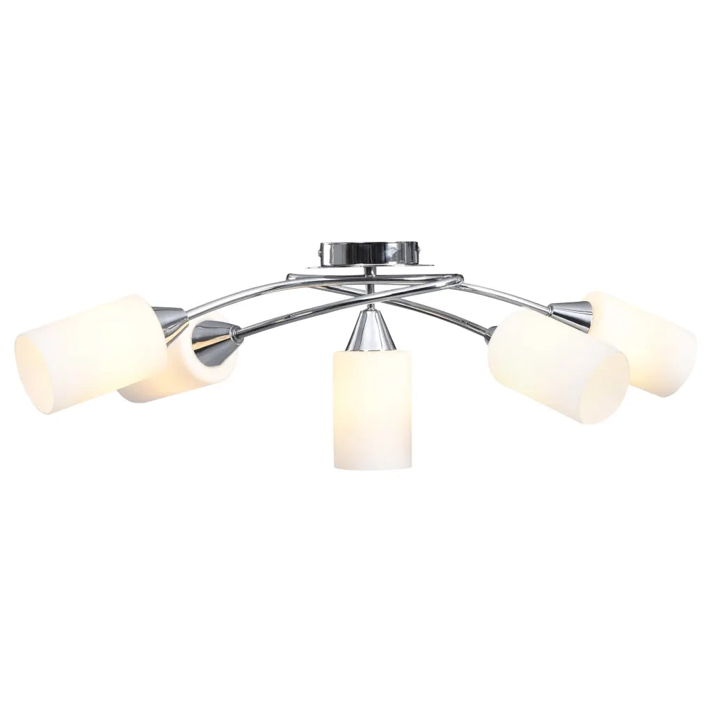 Lampadario Paralumi in Ceramica 5 Lampadine E14 Bianco a Cono cod mxl 62763