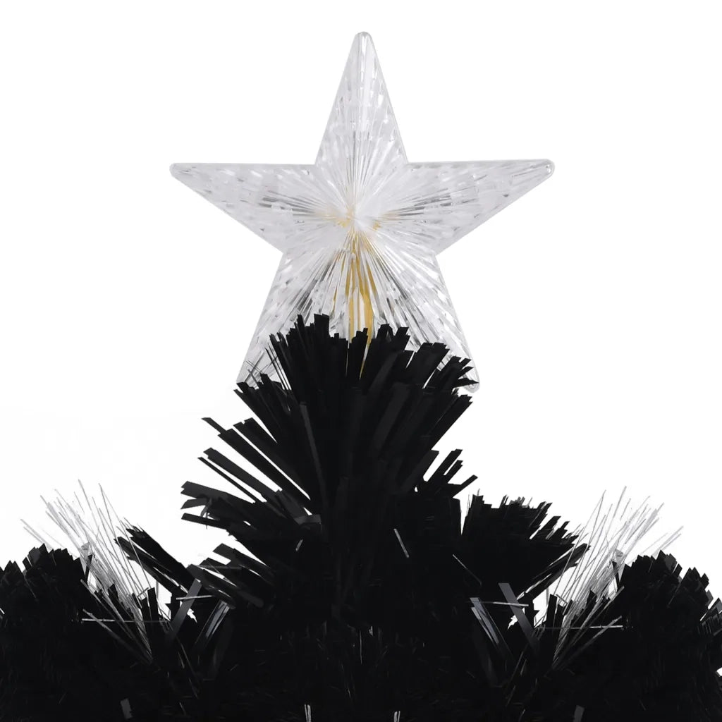 Albero Natale con Fiocchi di Neve a LED Nero 180cm Fibra Ottica