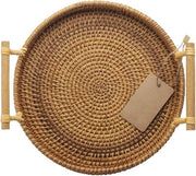 Tavolo da Caffè Rotondo con Maniglie - Tavolo da Salotto per Tè, Pane, Torta e Dolci - Naturale - 28cm di diametro