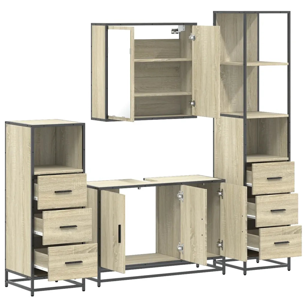 Set Mobili da Bagno 4 pz Rovere Sonoma in Legno Multistrato
