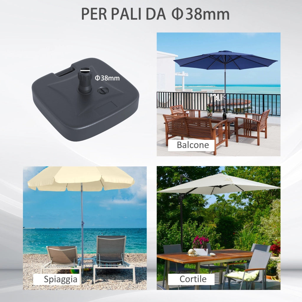 Base per Ombrellone da Giardino Ø38 Riempibile 20-30 Kg HDPE Nero 46x45x26 cm