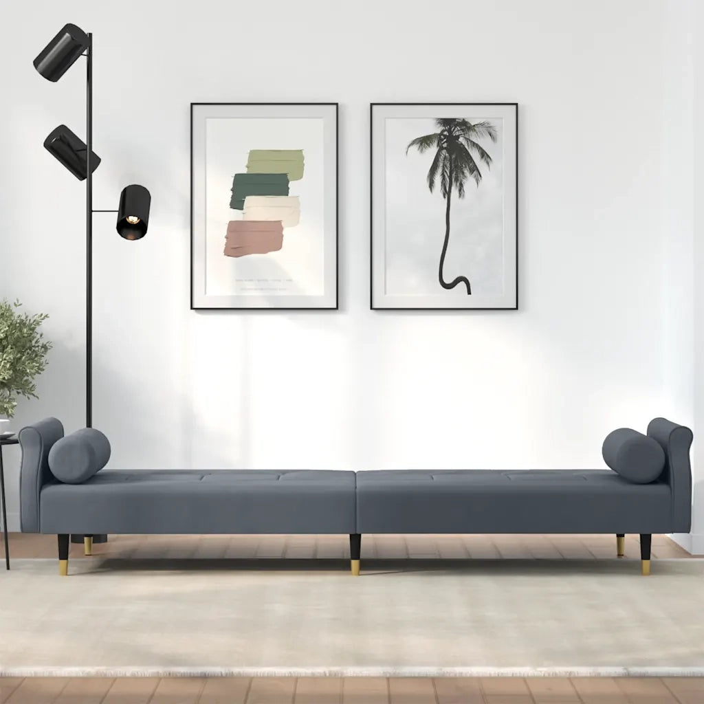 Divano letto | Sof¨¤ letto | Letto singolo con Cuscini Grigio Scuro in Velluto