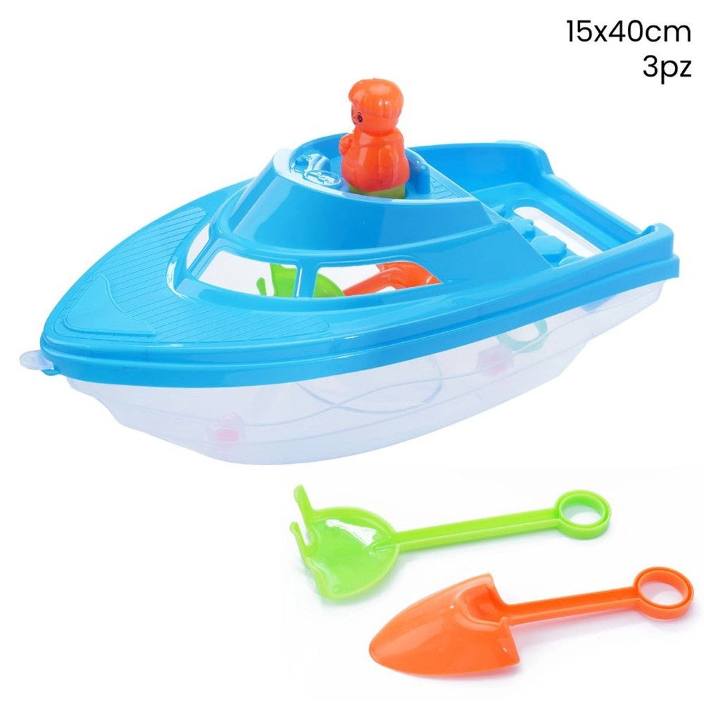 Trade Shop - Set 3 Pz Barca Mare Con Accessori Giochi Per Bambini Spiaggia Estate 15x40 Cm 258289 -