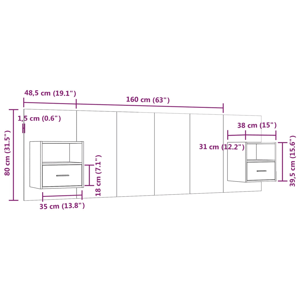 Testiera Letto con Comodini in Legno Multistrato Grigio Cemento cod mxl 68194