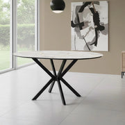 Tavolo rotondo allungabile Diano effetto marmo bianco mola con gambe nere in metallo 110x110x76H