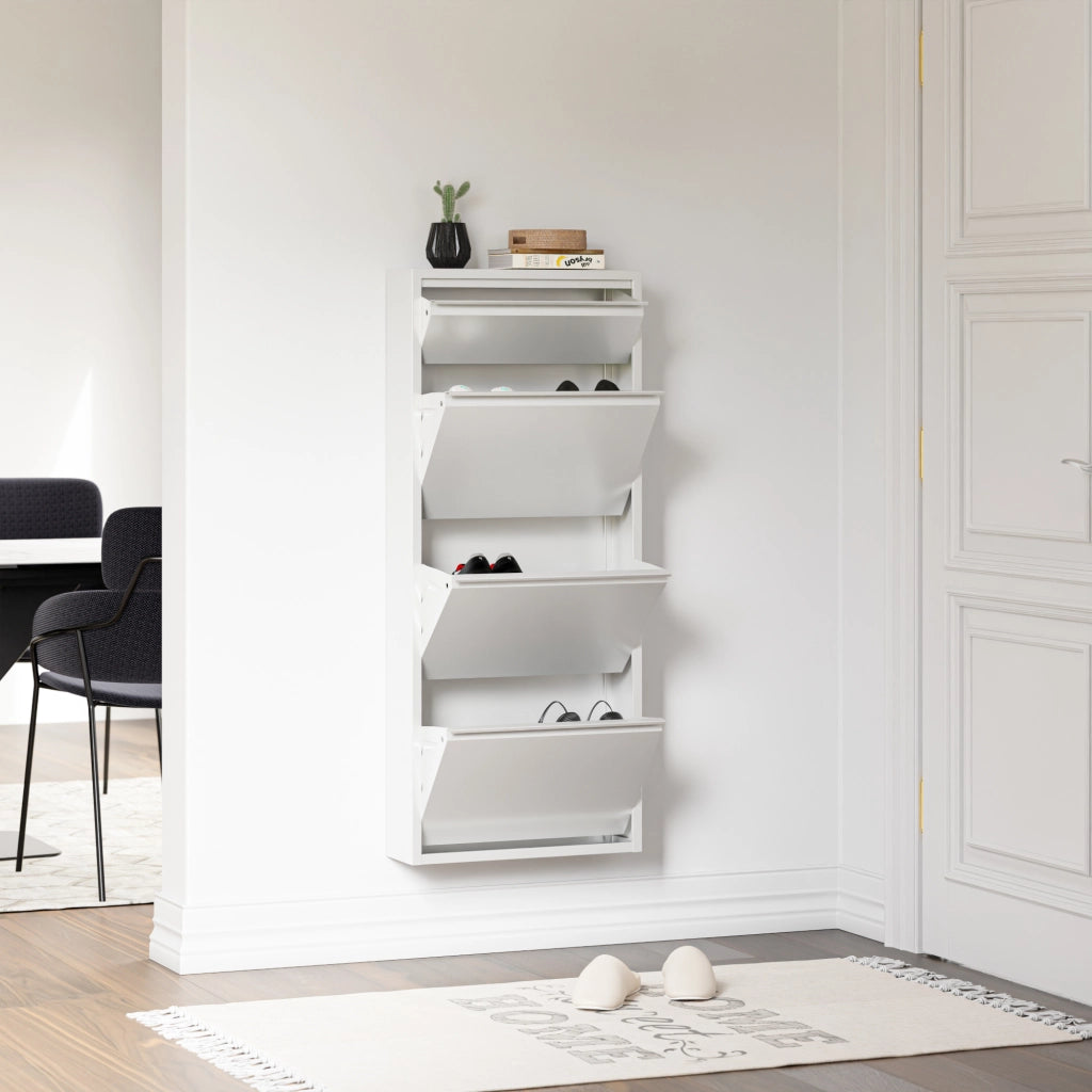 Scarpiera Sokndal con 3+1 Contenitori Ribaltabili Portascarpe in Metallo - Bianco [en.casa]