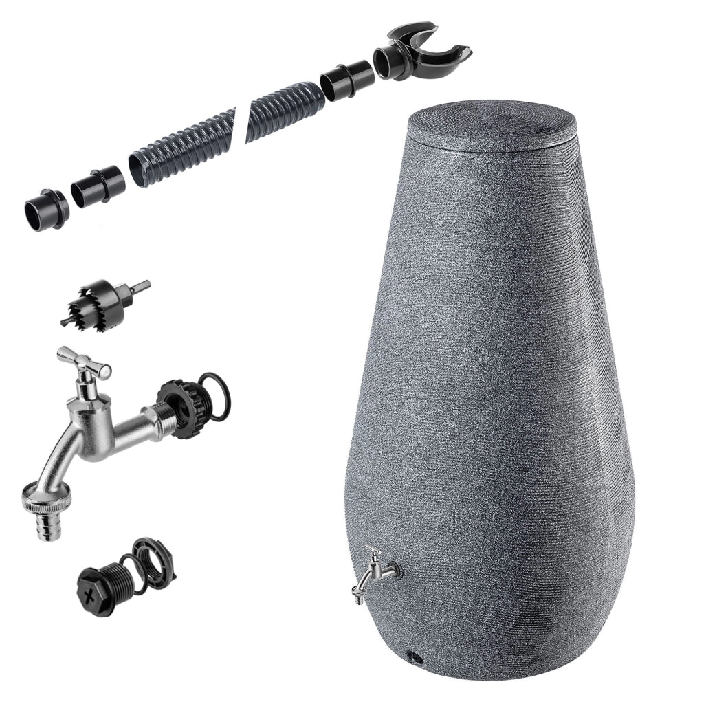 Serbatoio per acqua piovana KADAX 410L Contenitore per acqua a forma di barile + rubinetto con vaso 2 in 1 Grande