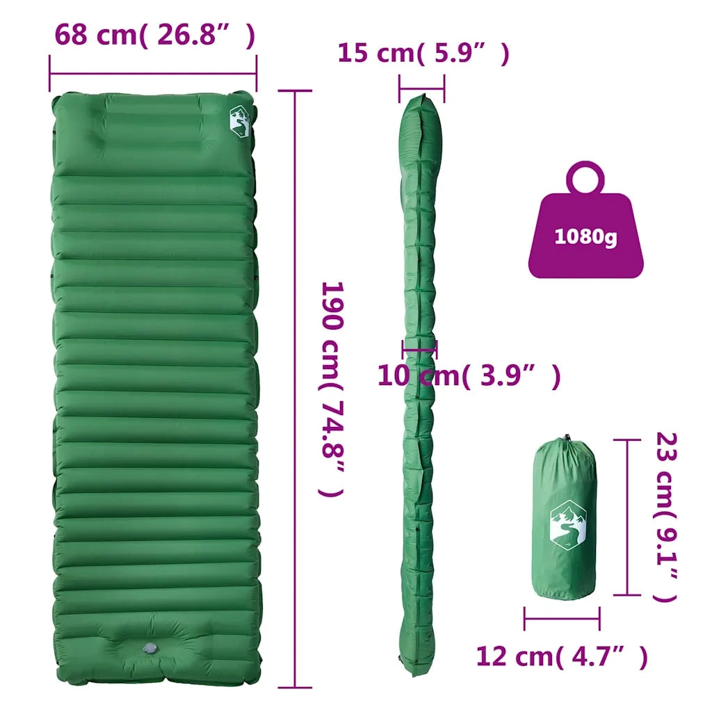 Materasso Campeggio Autogonfiabile con Cuscini 1 Persona Verde CFW8571647