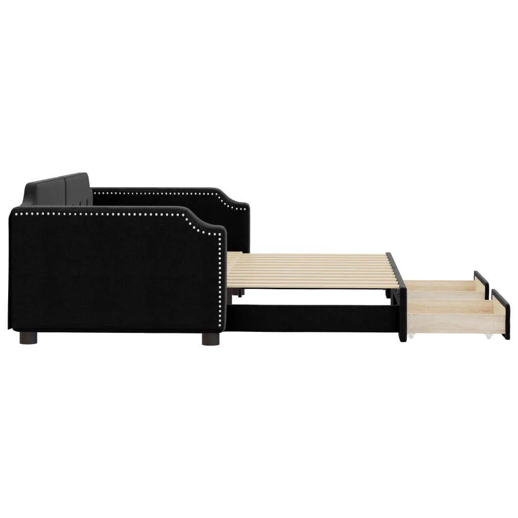 Divano Letto Estraibile con Cassetti Nero 100x200 cm in Tessuto