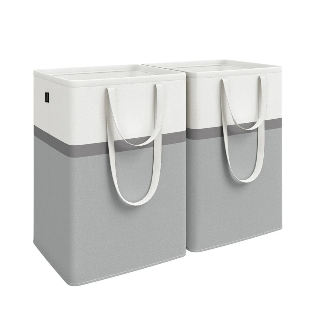 Set di 2 cesti portabiancheria pieghevoli sacchi portabiancheria da 75 litri con manici corti e lunghi facili da trasportare e pulire autoportanti grigio ardesia 12_0006243