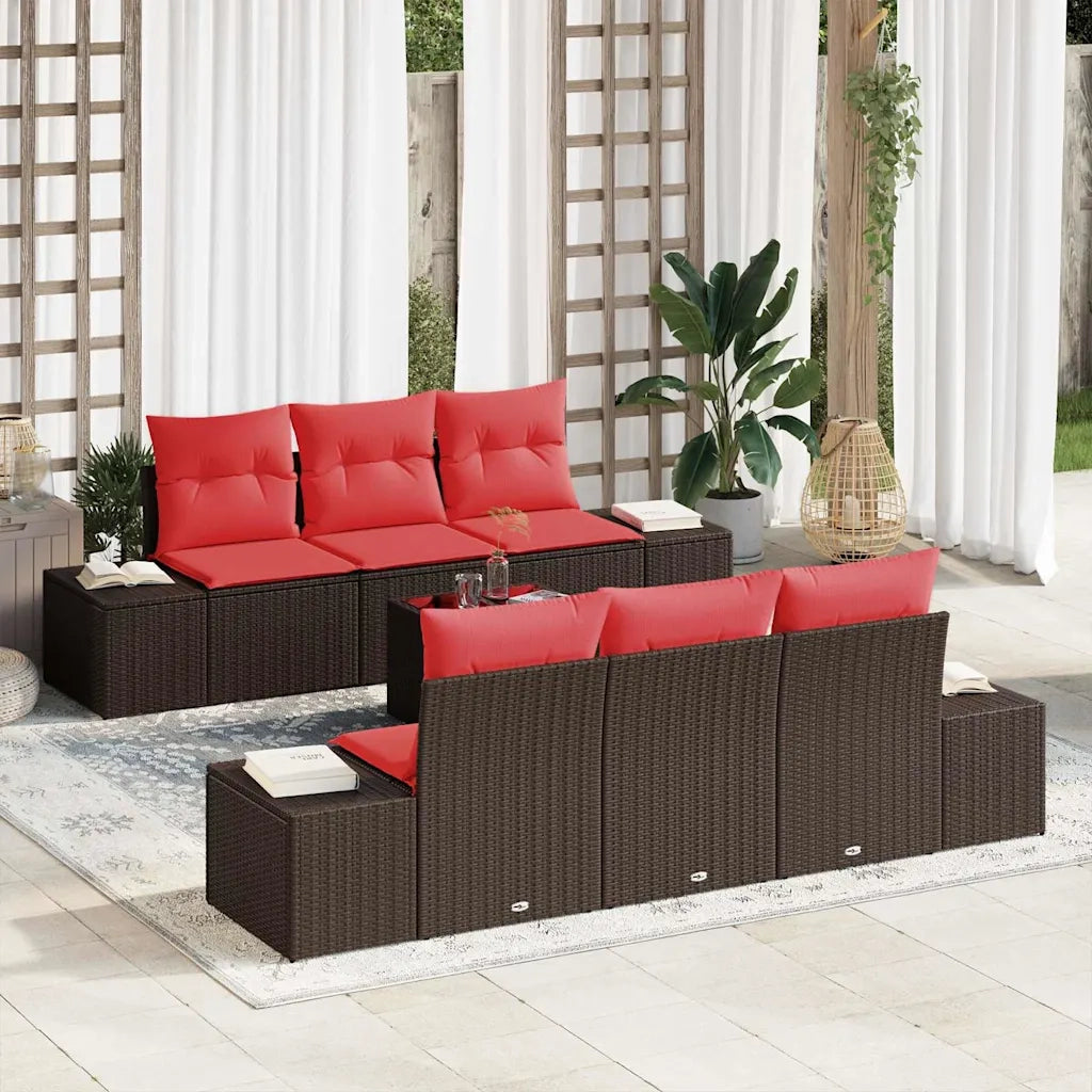 Set Divano da Giardino con cuscino 7 pcs Marrone polyrattan