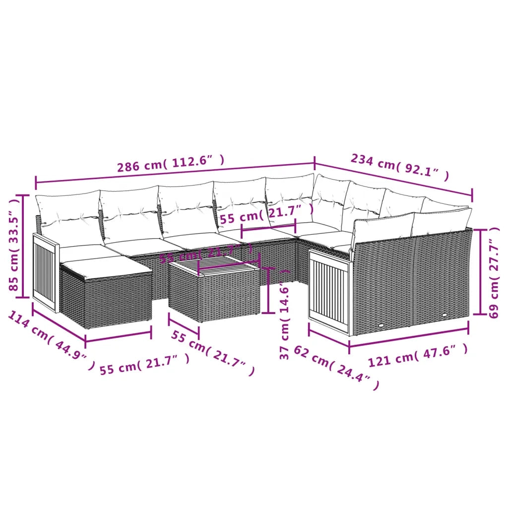 Set Divani da Giardino 11 pz con Cuscini in Polyrattan Grigio 3260646