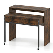 Scrivania retrattile 100 x 63 x 88 cm design salvaspazio con 2 cassetti e ruote stile rustico legno lavorato marrone 20_0010878