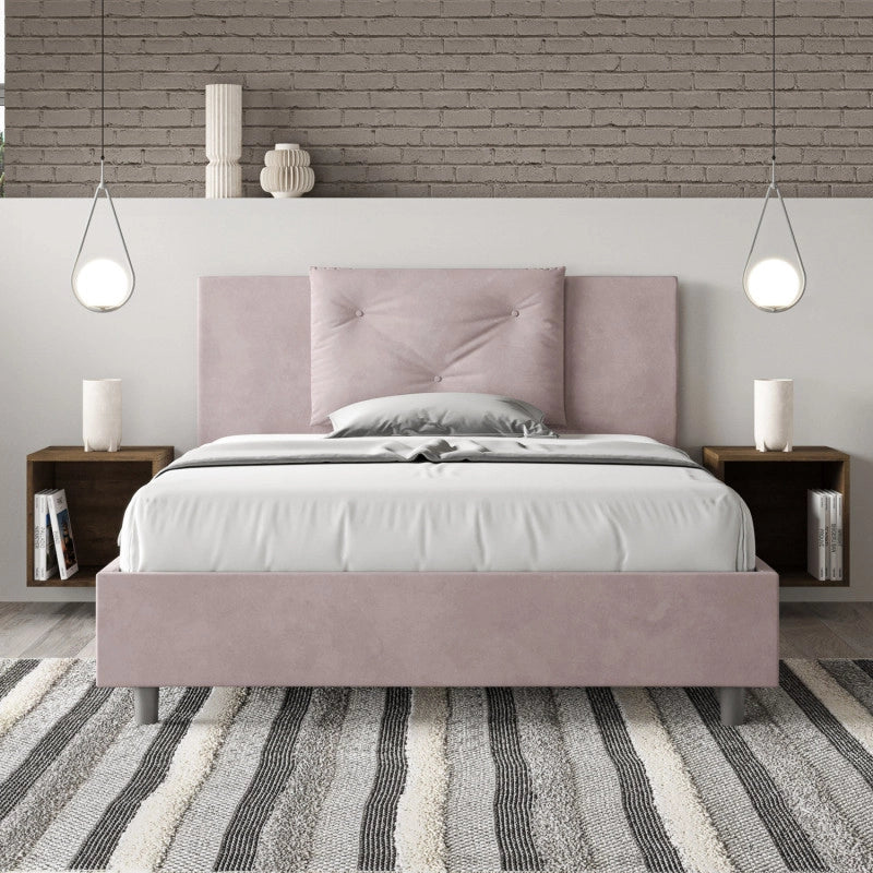 Letto imbottito Piazza e mezzo 130x210 cm Appia - Con rete,Glicine,Microfibra