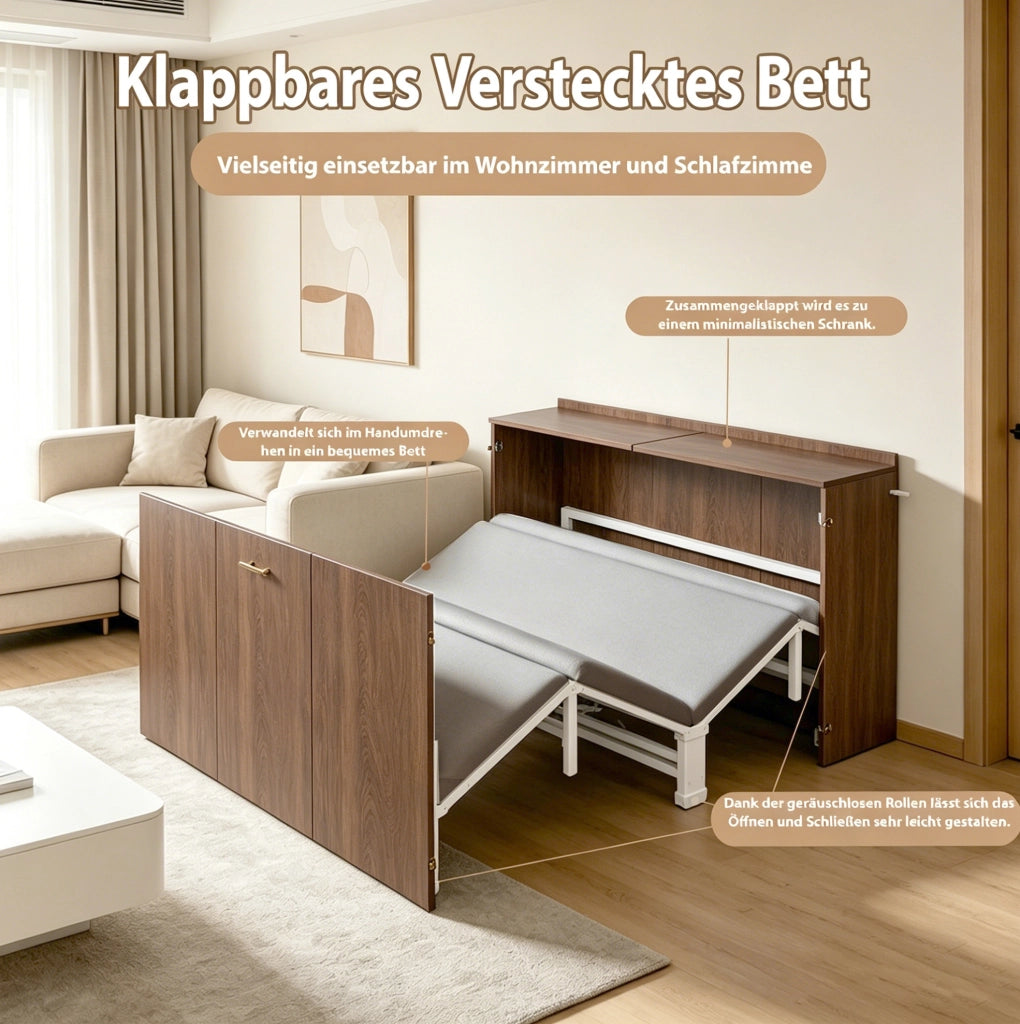Letto pieghevole a scomparsa 140x200 cm in legno e metallo; colore legno