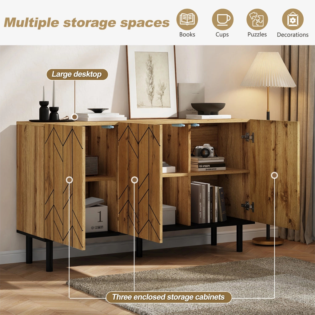 Credenza moderna con 3 ante e gambe in metallo, per soggiorno e sala da pranzo, in truciolare, rovere nero, 120 × 35 × 70 cm
