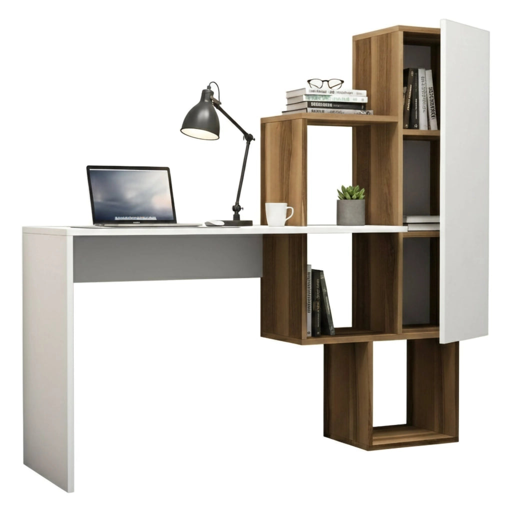 Scrivania Baselice, Scrittoio multiuso, Tavolo per ufficio porta PC, Piano di lavoro, 145x45h75 cm, Noce e Bianco