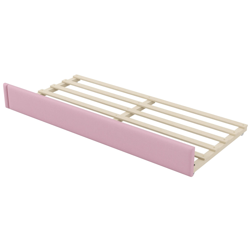 OKWISH Letto a Scomparsa 90×200 cm, Letto Singolo con Letto Estraibile 90×190 cm, USB, LED Regolabile e Scrivania, senza Materasso, Rosa