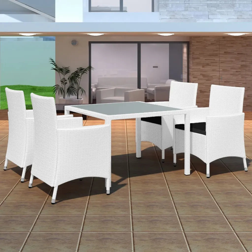 Set da Pranzo da Giardino 5 pz | Set Salotto da Giardino in Polyrattan Bianco Crema