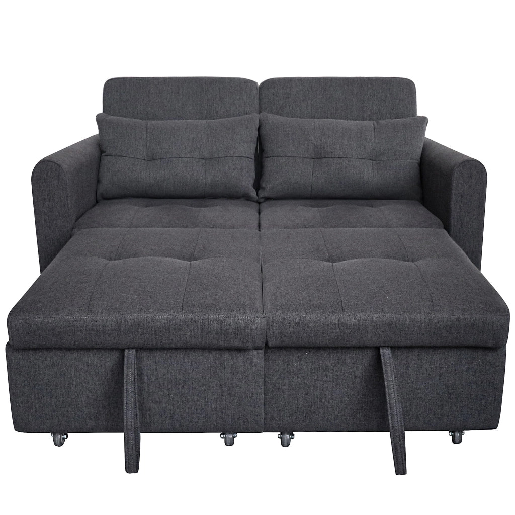 Divano letto 3-in-1 grigio con schienale reclinabile, porte USB e tasche laterali