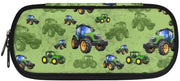 Etui per bambini, grande etui per ragazzi e ragazze, etui, taschino con compartimenti, tractor cartoon, verde, organizzatore di tasche
