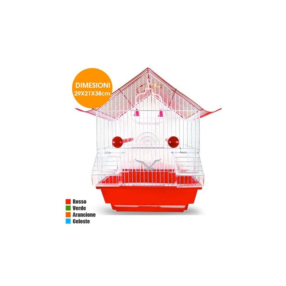 Trade Shop - Gabbia Tetto Con Accessori Per Uccelli Canarini Pappagalli In Metallo 29x21x38cm -