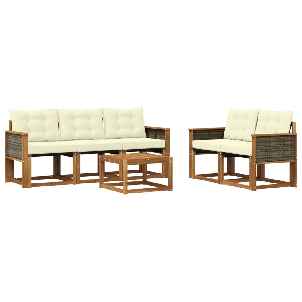 Set di divani da esterno con cuscino 6 pcs Naturale e Crema
