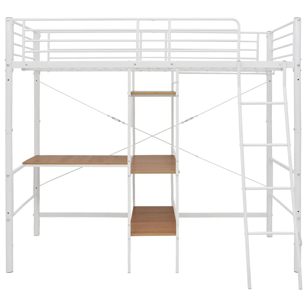 Letto singolo | Letto per adulti | Letto a Castello con Tavolino Bianco in Metallo 90x200 cm